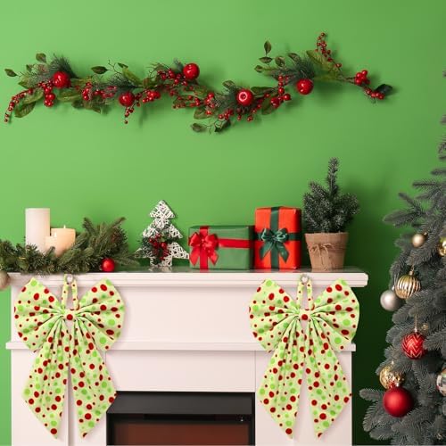 Suncalla 2 Pcs Red Green Christmas Dot Wreath Bows 18'' x 12'' - Image 5
