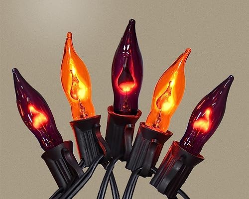 Halloween Decorations Indoor Outdoor - Flickering Flame String Lights Orange and Purple Halloween Lights, 12.8Ft C18 Retro Twinkle Flame String Lights with 12 Flame Light Bulbs (2 Spare E12 Bulbs) by SOTOPOO