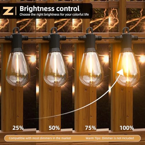 Zuske 100FT LED Outdoor String Lights with 30 Shatterproof Edison Bulbs, 2700K Commercial Grade IP65 Waterproof Patio Lights, Heavy Duty Outside Hanging Lights for Backyard, Balcony, Garden, Porch - Image 6