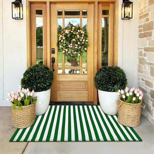 Moucuny 2' X 3' Green and White St.Patrick's Day Vertical Stripe Rug - Image 4