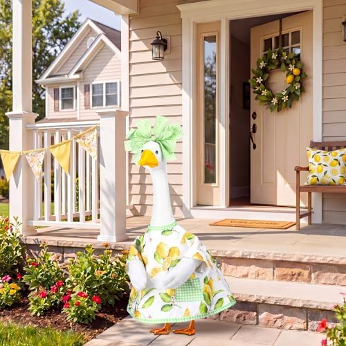 Abbylike Summer Lemon Porch Goose Outfit Spring Lemon Costume Clothes for 23'' Goose for Summer Garden Porch Statue Yard Pathway Decorations - Image 6