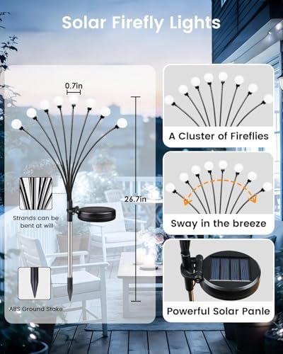 OZS 4 Pack Total 32 LED Solar Garden Lights Fairy Outdoor - Solar Firefly Lights Outdoor, Sway by Wind, Waterproof for Garden Patio Pathway Fairy Decoration (Cool White) - Image 3