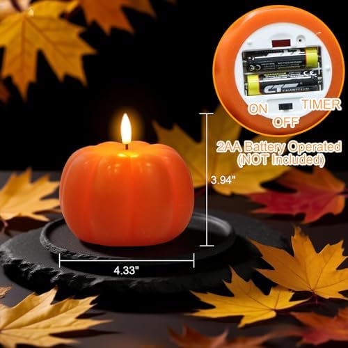 Wondise Fall Decorations Flameless Wax Pumpkin Candles with 6H Timer - Image 2
