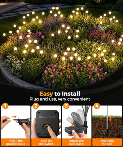 8 Pack Solar Garden Lights 64 LED, Solar Lights Outdoor Waterproof IP65, Decorative Garden Lights Solar Powered for Yard Decor, Outside Solar Firefly Fairy Lights Garden Gifts - Image 7