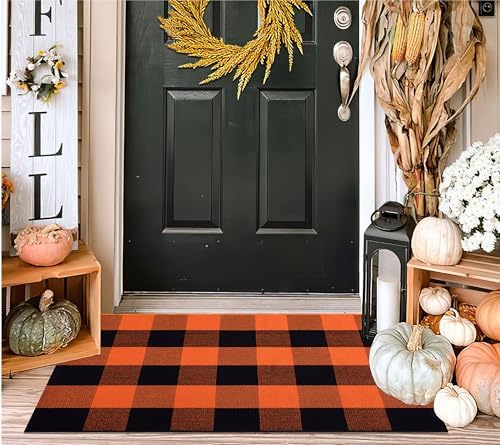 Fall Door Mats Outdoor 24"x35" Orange and Black Halloween Layered Doormat by Unknown