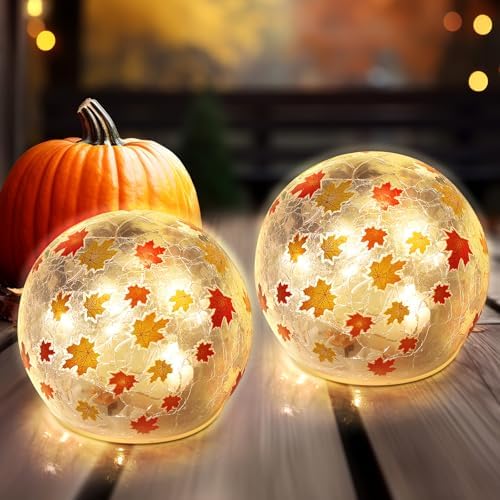 Rossesay 2 Pcs Fall Lighted Decorative Glass Ball 3.9 inch for Home Decor by Rossesay