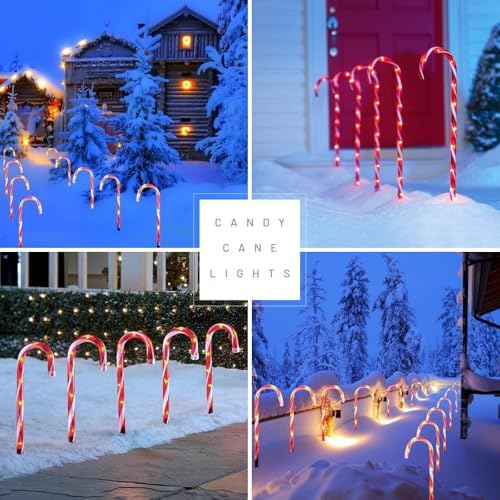 IDEAALS 24-Pack Solar Christmas Candy Cane Lights, Solar Pathway Lights Waterproof, Christmas Decorations Outdoor with 8 Modes for Party Patio Garden Lawn Yard Decor - Image 2