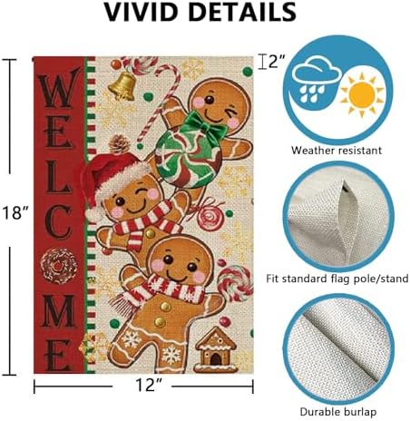 Christmas Garden Flag Gingerbread Man Holiday Yard Flags Christmas Decoration Polyester 12 x 18 Inch Double Sided Small Flag for Outside Season Farmhouse Decoration - Image 3