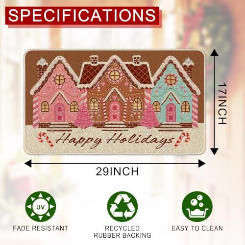 Hexagram Christmas Door Mat 17x29 Inch, Gingerbread House Doormat Outdoor - Image 3