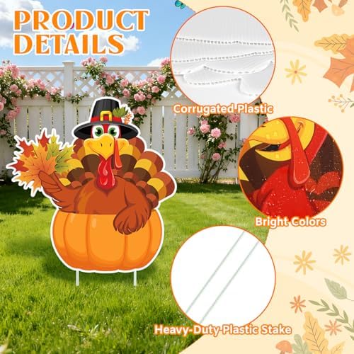 4Pcs Thanksgiving Outdoor Decorations Turkey Scarecrow Pumpkin Yard Signs with Stakes, Outdoor Thanksgiving Yard Decorations for Home Lawn Patio Garden Harvest Party - Image 3