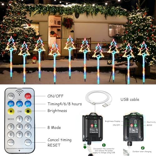Garden Christmas Decorations Pathway Outdoor Solar, 27 inches Lighted Xmas Tree Solar Christmas Lights with 8 Modes Waterproof String Lights, Outdoor Lights for Yard Patio Walkway-5PCS - Image 4