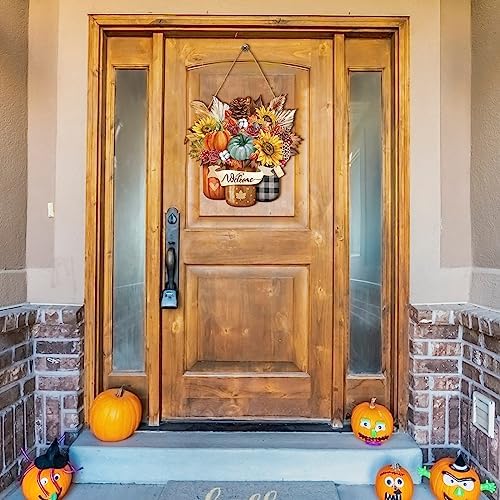 Boao Fall Door Decor Wooden Pumpkin Hanger Welcome Sign for Front Door - Image 4