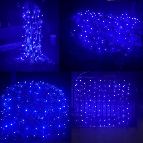 LED Christmas Net Lights Outdoor, UL Certified, 144LED 6ftx6ft, Green Wire, Connectable Waterproof Mesh Light for Christmas Party, Yard, Shrubs and Bushes Decorations (Blue) - Image 3