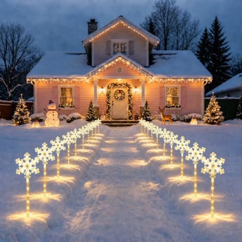 BRIGHTDECK Solar Christmas Snowflake Pathway Lights Outdoor Decor, 20 Pack - Image 7