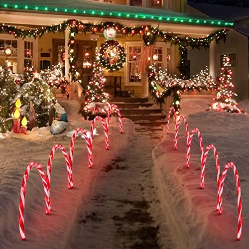 LAMPHOME 17''160 LED (10x16LED) Twinkle Arch Lawn Stake Light, Set of 10 Candy Cane Arch Outdoor Christmas Pathway Markers (RED+White) by ULL