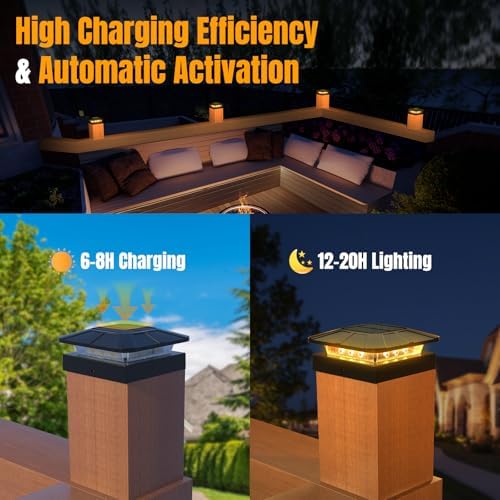 4x4 Solar Fence Post Cap Lights Outdoor Waterproof, 6 Pack, Black - Image 6