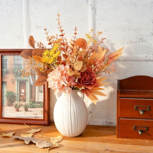 Artificial Fall Flowers with Vase – Autumn Hydrangea & Rose Arrangement - Image 6