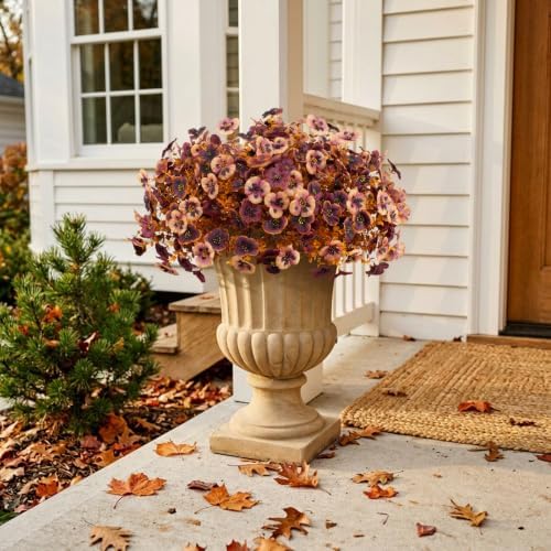 16 Bundles Fall Outdoor Artificial Pansy Flowers Autumn Garden Decor - Image 2