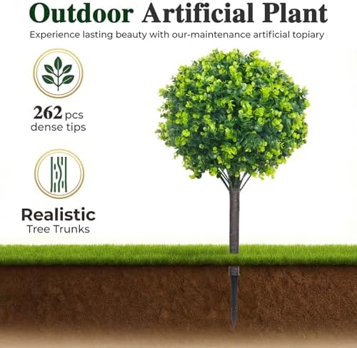 PATIO CHOICE Artificial Topiary Boxwood Ball Trees Set of 2 30" Fake Outdoor Plants Realistic Olive Tree Fake Bushes Lifelike Shrubs Decorations for Outdoor Indoor Front Porch Garden - Image 2