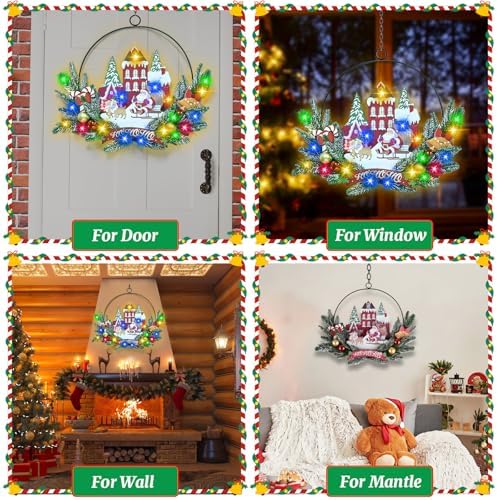 Pre-Lit Christmas Wreath for Front Door, Lighted Witch with 6H On/18H Off - Image 6