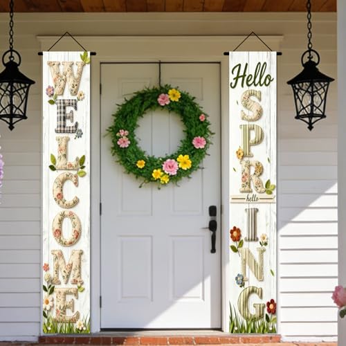 Nuxovilar Welcome Spring Plaid Porch Banners 12x70 Inches Polyester - Image 2