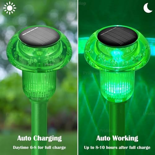Priddop Solar Lights Outdoor Waterproof 8 Pack LED Green Stake Mushroom - Image 4