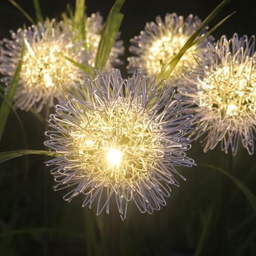 4PK 32LED Solar Garden Lights Outdoor, Dandelion Solar Lights Outdoor, IP65 Waterproof Firefly Light Outside Decor for Patio Pathway, Sway by Wind for Fairy Garden Dandelion Decorations, Warm White by KAQ