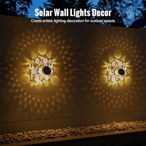 Solar Mandala Fence Lights Outdoor Decoration 4 Pack, Solar Wall Lights - Image 3