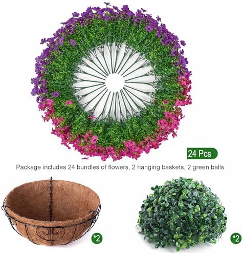 HyeFlora 2 Set Artificial Outdoor Flowers Hanging Basket, Faux Hanging Plants for Outside Spring Decoration, Fake Silk UV Resistant Look Real Daisy for Porch Patio Home Decor - Image 5