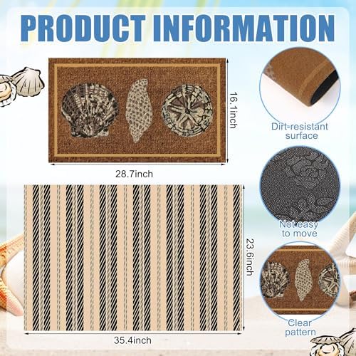 Drydiet Coastal Door Mat Layered Seashell Non Slip Porch Entryway Navy - Image 2