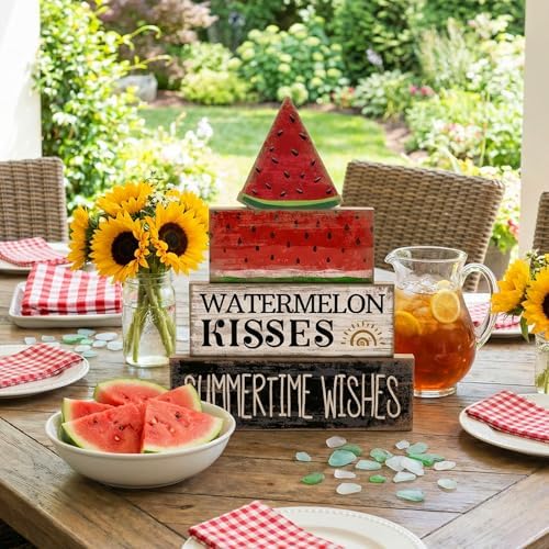 Lineshading 4 Pcs Summer Table Decor Wooden Watermelon Tiered Tray Decor - Image 3