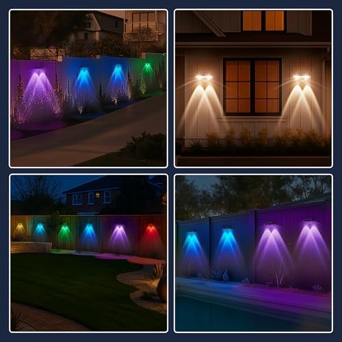 Solar Fence Lights Outdoor 2 Pack – IP65 Waterproof Wireless Solar Deck Lights with 9 Color Modes, 80 Lumen Bright LED for Fence, Backyard, Patio, Pool, Wall – 12+ Hour Runtime, No Wiring - Image 7