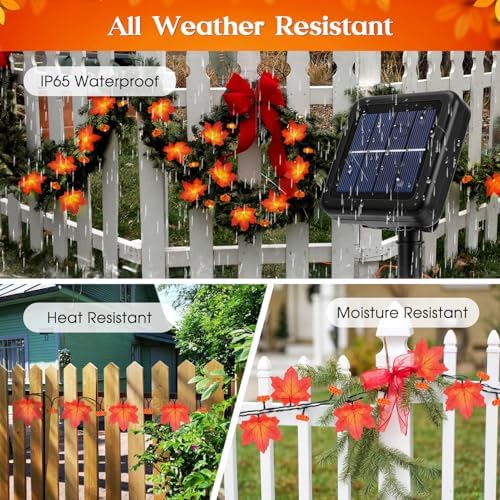 Fall Solar Lights Maple Leaves Pumpkin Garland String Outdoor Decorations - Image 5