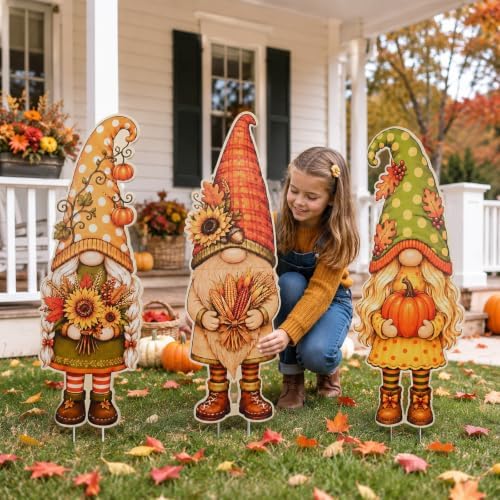 3Pcs Fall Yard Signs Stakes Decor Gnome Autumn Thanksgiving Decorations - Image 5