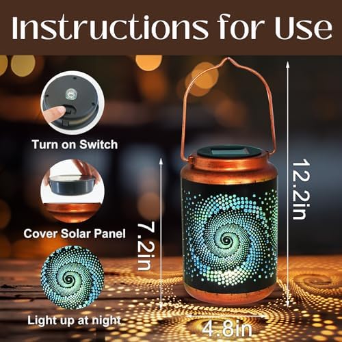 DIBIEECN Birthday Gifts for Women Mom Grandma Wife, Solar Lanterns Outdoor Waterproof, Metal Hanging Lights Garden Decor, LED Decorative Lantern for Patio Porch Backyard, Blue, 4 Pack - Image 3