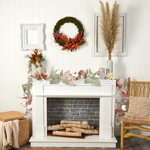 Fall Maple Leaf Garland, Hanging Vine Artificial Autumn Foliage Decoration for Thanksgiving, Home, Wedding, Fireplace, Party, Christmas (White) - Image 5