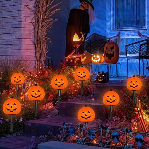 2 Sets 7Ft Halloween Pathway Lights Outdoor Pumpkin Stake Light with 4 Jack-O Lantern Pumpkin Lights and 4 Stakes for Halloween Decorations Outdoor Walkway Pathway Driveway Garden Yard Lawn Light - Image 6