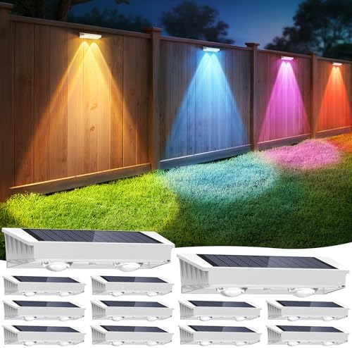 Fence Lights Solar Powered 12 Pack, 7 Fixed Colors & Color Changing Solar Fence Lights Outdoor, IP65 Waterproof Backyard Decoration for Patio, Deck, Pool, Step by APILAB