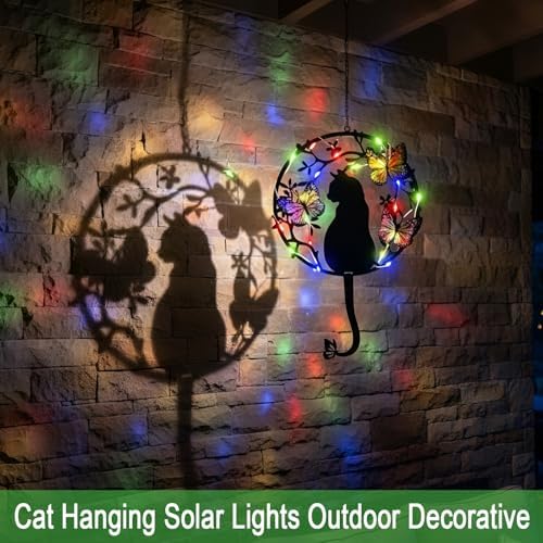 Hanging Cat Solar Lights Outdoor Garden,Black Cat & Butterfly Garden Decor - Image 3