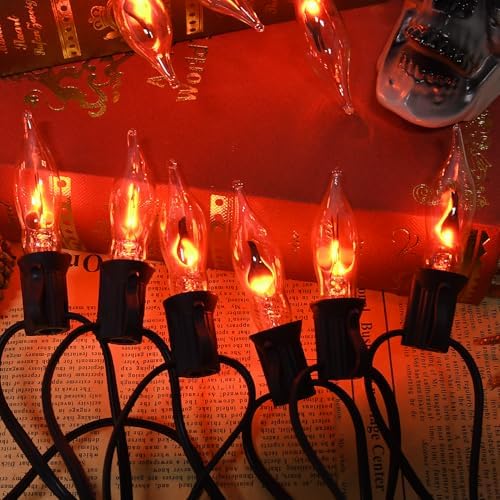 PASUTO 27.8Ft Halloween Decor Lights Flickering Flame String Lights with 25+4 Pack Clear Glass Flame Light Bulbs for Fall Decor Halloween Decorations Indoor Outdoor Home Party Fireplace, E12 Base - Image 2