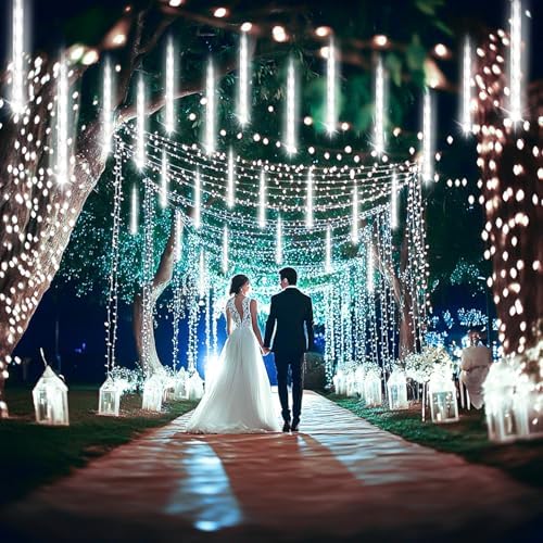 Aokudoni Christmas Lights Outdoor 24 Tube 576LED Meteor Shower Lights White - Image 2