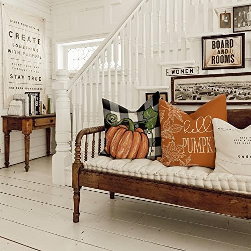 GEEORY Fall Pillow Covers 20 x 20 4-Pack Buffalo Check Pumpkin Home Decor - Image 4