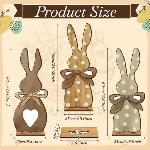 Vercraft 3 Pcs Outdoor Easter Decorations for Porch Large Wooden Easter Bunny Porch Sign Rustic Polka Dot Bunny with Bow Spring Party Decor for Front Door Yard Garden, 23.6 Inch - Image 3