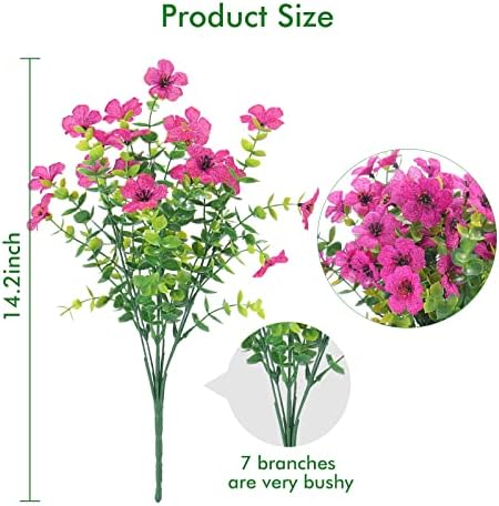 XEOLIAN 12 Bundles Artificial Flowers Outdoor UV Resistant Fake Plastic Plants Indoor Outside Hanging Plants Garden Porch Window Box Home Wedding Farmhouse Festive Shrub Decor (Rose Red) - Image 2