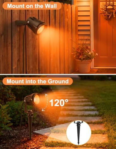 Halloween Orange Spot Lights Outdoor, 14 LED Landscape Lighting with US Plug, IP65 Waterproof Spotlights for Yard Garden Tree Porch Pathway Christmas Decor 2 Pack - Image 6