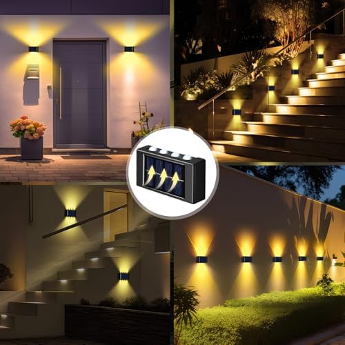 Rossesay 8 Pack Solar Wall Lights for Outside 3000K Warm Solar Fence Lights Up and Down Autumn LED Outdoor Decorative Waterproof Lamps Dusk to Dawn LED Lighting Wall Sconces for Outside Deck Garage - Image 6