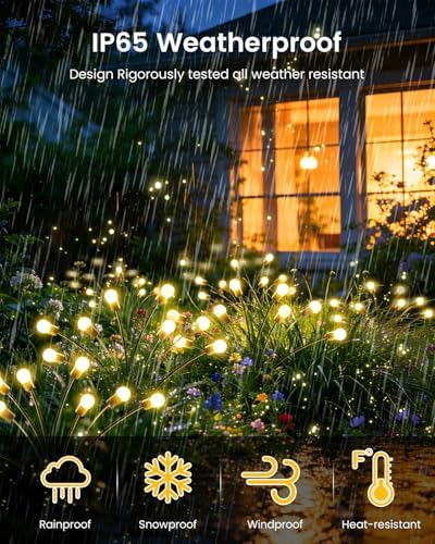 OZS 8 Pack Total 64 LED Solar Firefly Lights Fairy Outdoor - Solar Garden Lights Outdoor, Sway by Wind, Waterproof for Garden Patio Pathway Fairy Decor (Warm White) - Image 6