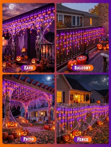 Halloween Icicle Lights Outdoor,300 LED Purple and Orange Lights - Image 7