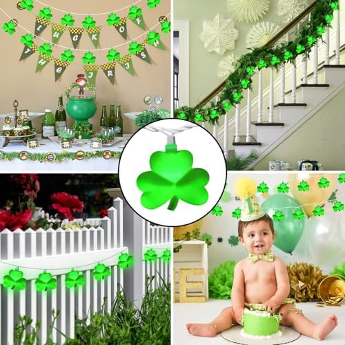 8.5Ft St Patricks Day Lights Outdoor Shamrock Lights String Plug in with 10 LED Lucky Clover for Irish Bedroom Home Garden Party Green Feast St. Patrick's Day Decorations, 0.48W - Image 6