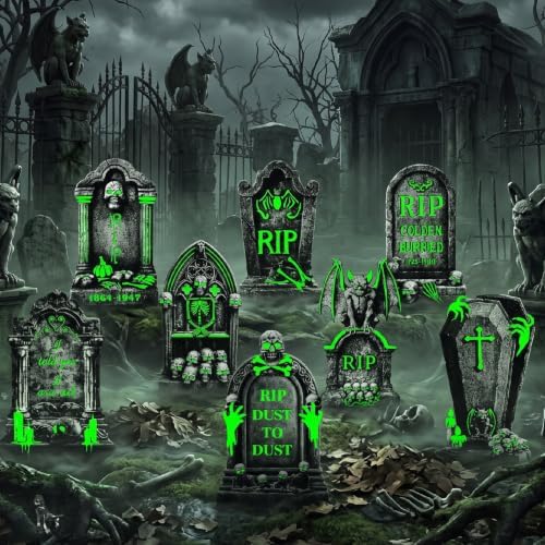 Thyle 8 Pack 15.7" Halloween Tombstones Decoration Glow in the Dark by Thyle